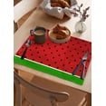 thumbnail image 3 of Watermelon Placemats Set of 4,Washable Woven Burlap Cloth Fabric Placemat for Square/Rectangle/Round/Oval Dining Table,Easy Clean Place Mats for Toddlers,Kids Red Green Summer Fruit Black Polka Dots, 3 of 6