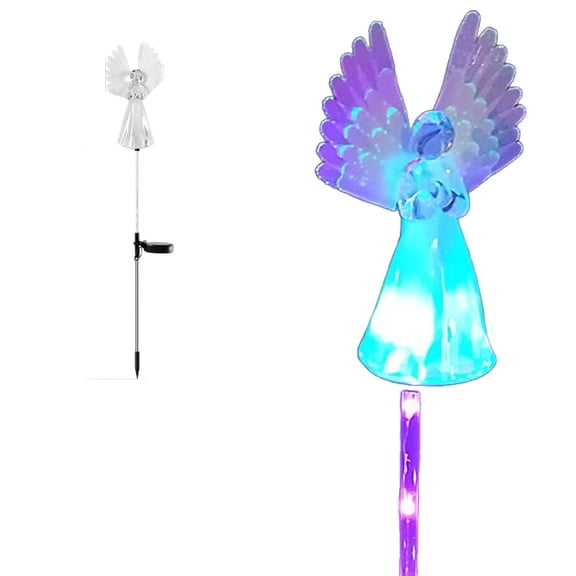 Solar Angel Acrylic Path Lights Outdoor RGB Color Changing Waterproof LED Landscape Stake Lamp Yard Lawn Patio Ambient Decor