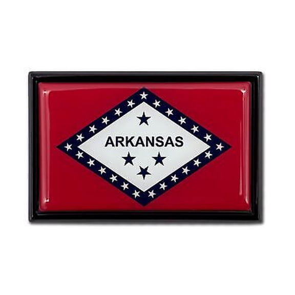Arkansas Diamond Flag 3.82" x 2.5" x .15" Black Metal Car Auto Emblem