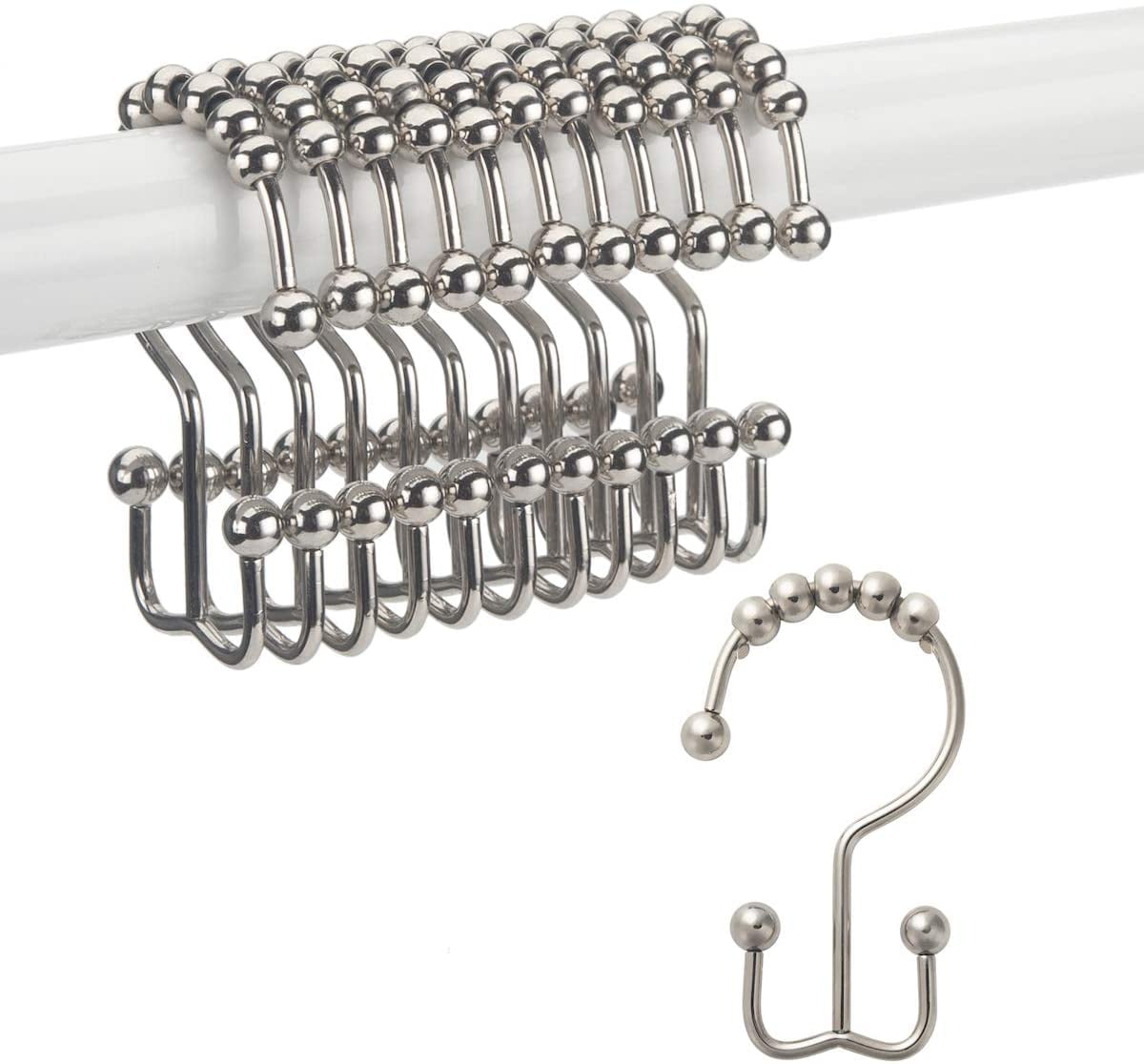 Shower Curtain Hooks Rings, RustResistant Metal Double Glide Shower
