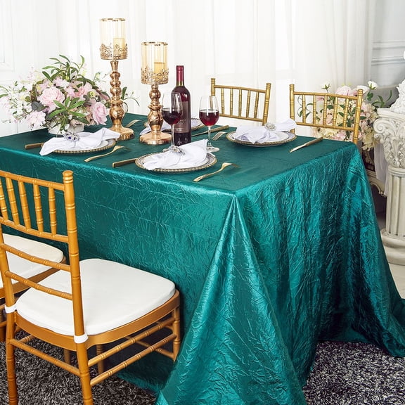 Wedding Linens Inc. 90"x132" Rectangular Seamless Crushed Crinkle Taffeta Tablecloth - Oasis