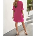 thumbnail image 3 of Minivestidos casuales fluidos para mujer, verano 2024, con escote en V fruncido, mangas acampanadas y bolsillos, 3 of 7