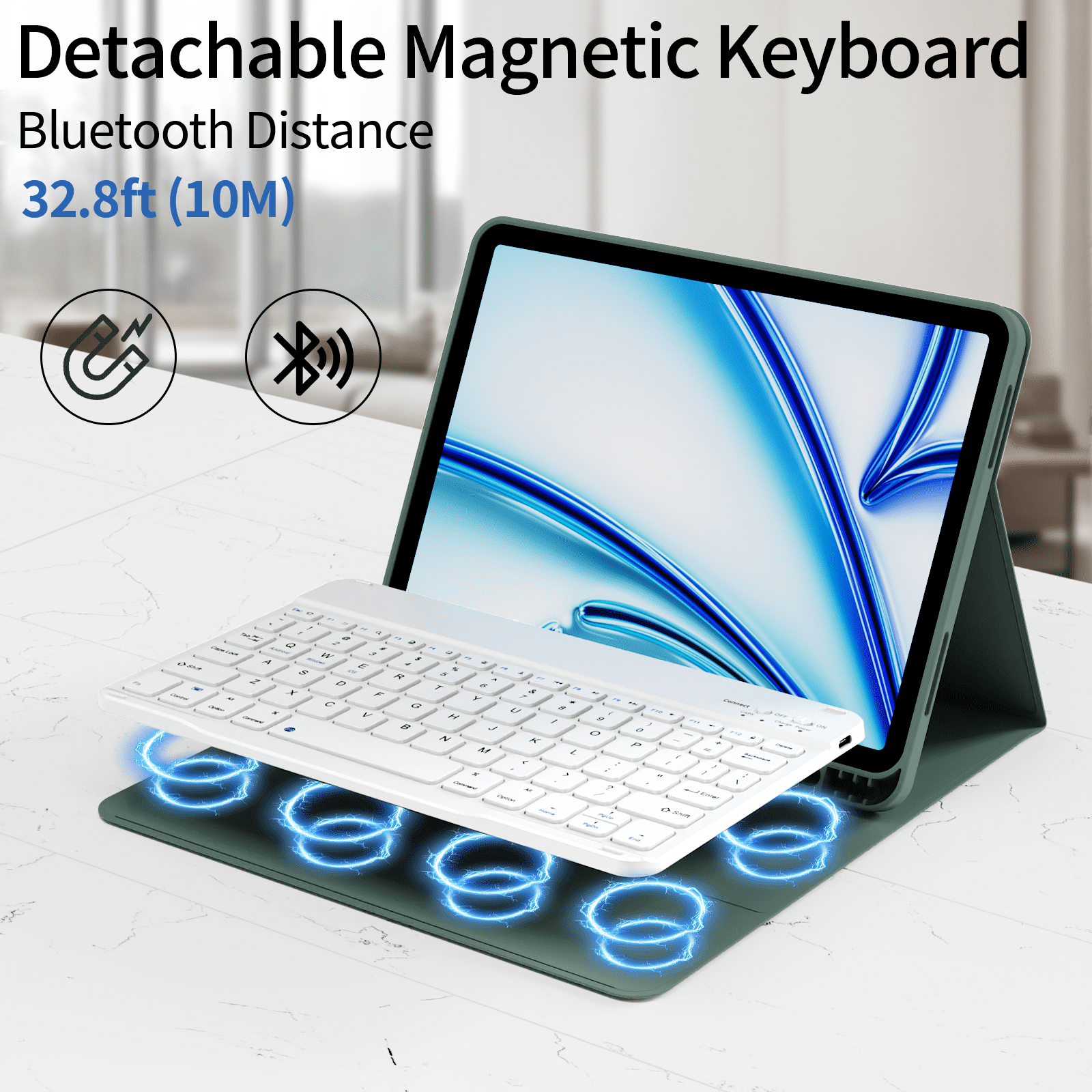 KVTVOU Keyboard Case for iPad Air 11 inch M2/M3 (2024/2025), iPad Air 5th/4th Generation (2022/2020) 10.9 inch, Detachable Wireless Bluetooth Keyboard, Stand Folio Cover with Pencil Holder, Green