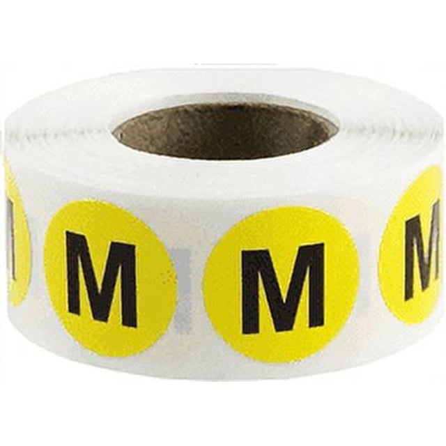 Autocollants de Taille de Vêtements de Couleur Jaune M 0,75" Pouce Rond 500 Pack