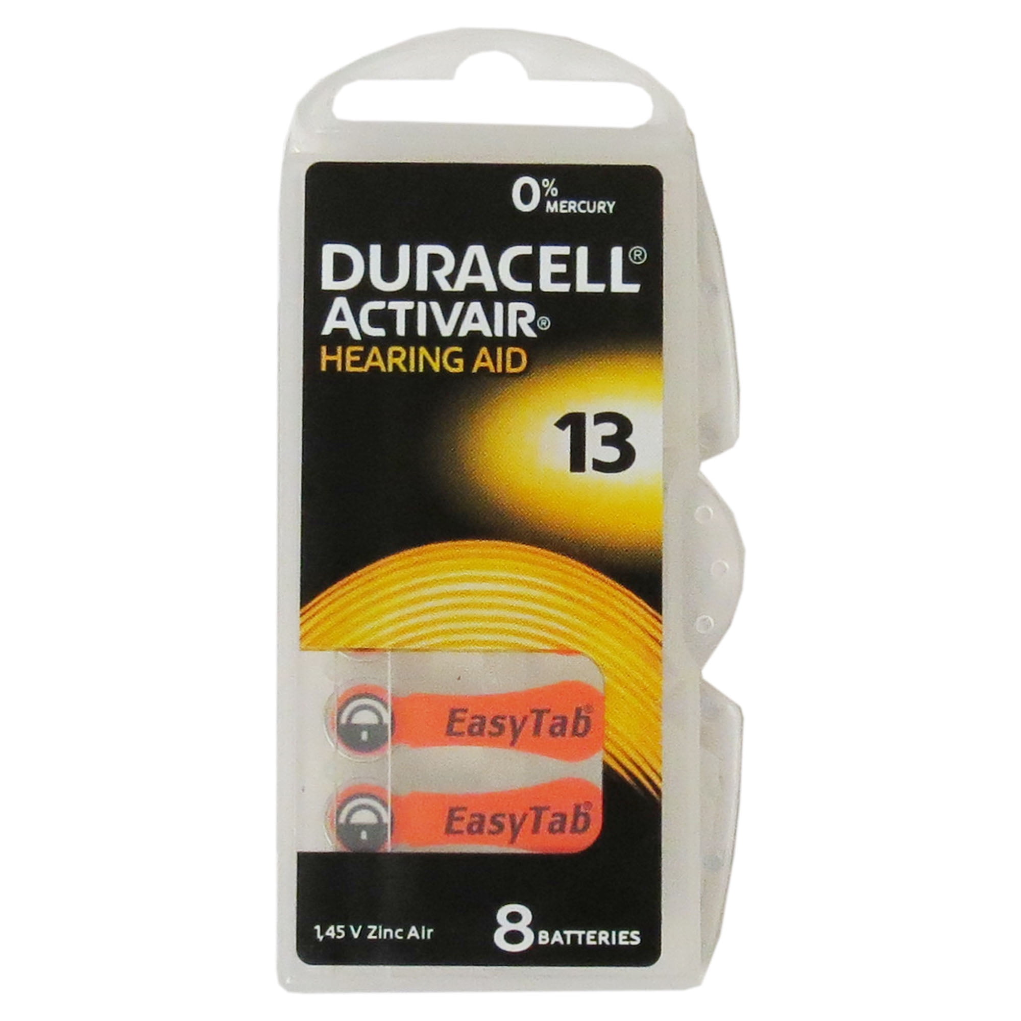 Size 13 Duracell Easy Tab Hearing Aid Batteries (24 Batteries