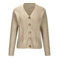 thumbnail image 4 of Womens Cardigans Lightweigh Solid Color Sweater Coat Long Sleeve V-Neck Knitted Top Single Breasted Jacket Fall Clothes 2024 (Khaki L), 4 of 6