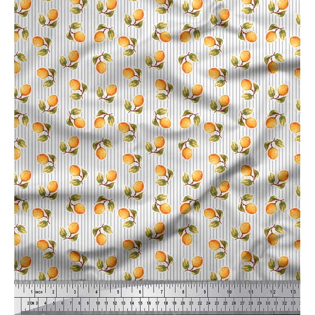 Soimoi White Rayon Fabric Stripe & Orange Fruits Print Sewing Fabric Yard 42 Inch Wide