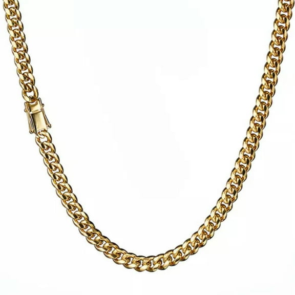 EOEMY 6-18mm Hip Hop 18K Gold Tone Stainless Steel Men Miami Cuban Link Chain Necklace-Gold-6mm-16Inch Or 40Cm