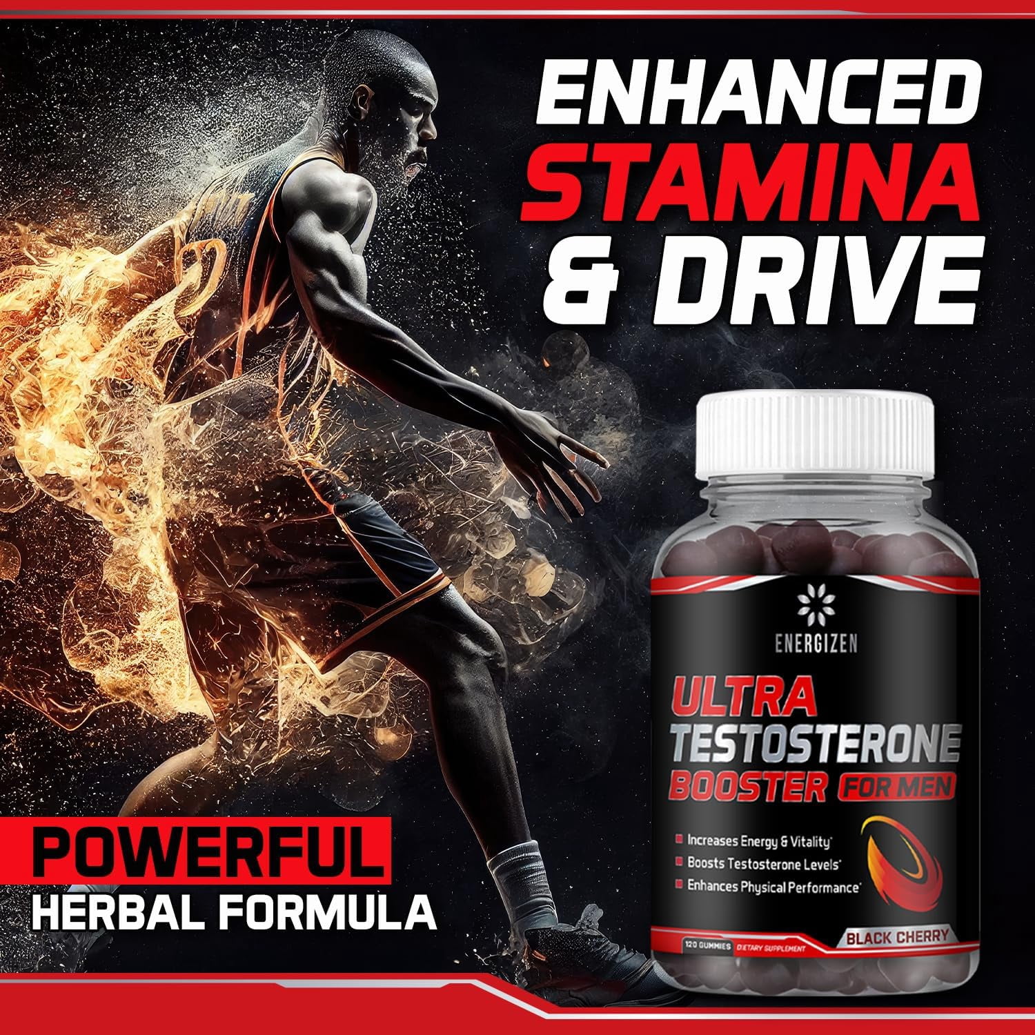 8 in 1 Testosterone Booster for Men with Tongkat Ali, Fenugreek, Ashwagandha and Magnesium - Improve Libido & Hormonal Balance, Non GMO Made in the USA, Black Cherry, 120 Count Gummies for Men
