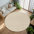 thumbnail image 3 of Cream 8ft Round Rug, Farmhouse Burlap Solid Beige Color Modern Linen Texture Non-Skid Rubber Backing Large Area Rugs - Living Room Bedroom Home Office, Indoor Floor Mat Carpets Washable Rug, 3 of 9