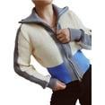 thumbnail image 2 of TRKIYQC Suéter con cremallera de otoño para mujer, chaqueta de punto con cremallera doble de manga larga con solapa de retazos de color de punto, azul verde TRKIYQC moda, 2 of 6