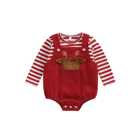 

Liangchengmei 2Pcs Newborn Baby Girl Clothing Christmas Long Sleeve Striped Shirt Top Deer Bodysuit 0-24M