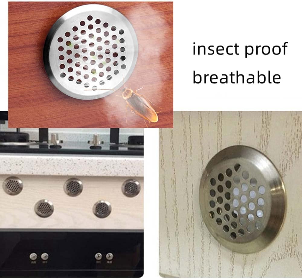 50 Pcs 2 inch Soffit Vents Round, 53mm Stainless Steel Circular Air Vents Mesh Hole for Kitchen Bathroom Cabinet Wardrobe, Shoe Cabinet