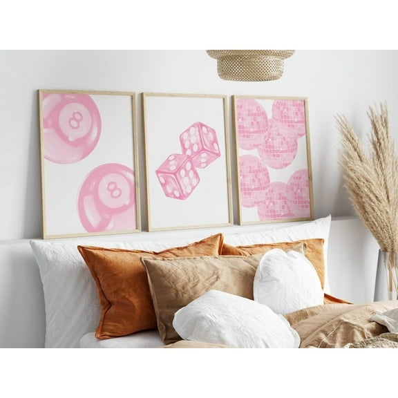 Luvia Pink Trendy Gallery Wall Set Preppy Prints Wall Set Of 3 Apartment Decor Teengirl Room Decor Pink Art Prints Girly Poster, Modern Wall Decor Set 3 Prints 8x12 UNFRAMED