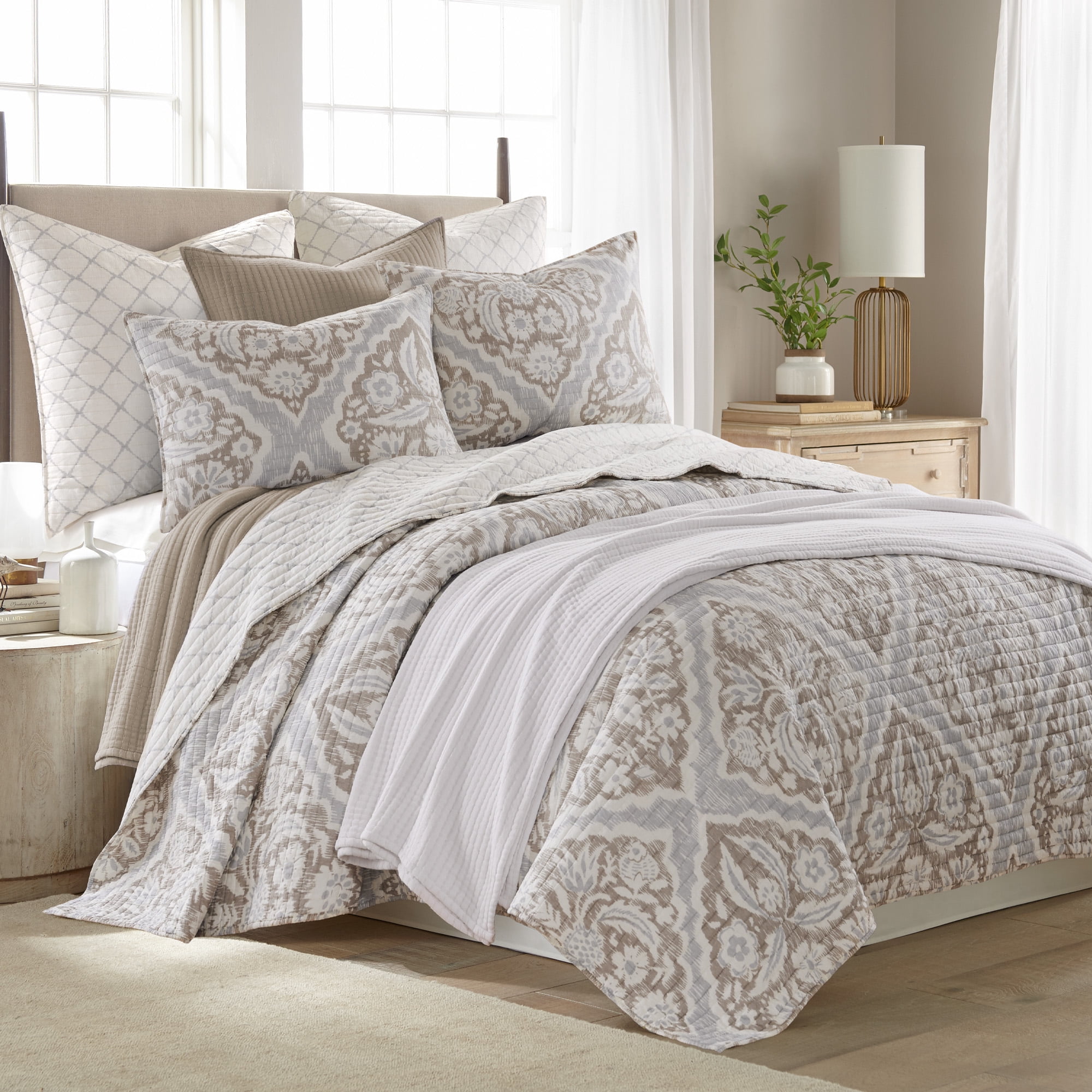 Levtex Home - Becker Taupe Quilt Set - King Quilt and Two King Shams - Ikat - Taupe, Grey and Cream - Quilt (106x92in.) and Shams (20x36in.) - Reversible - Cotton