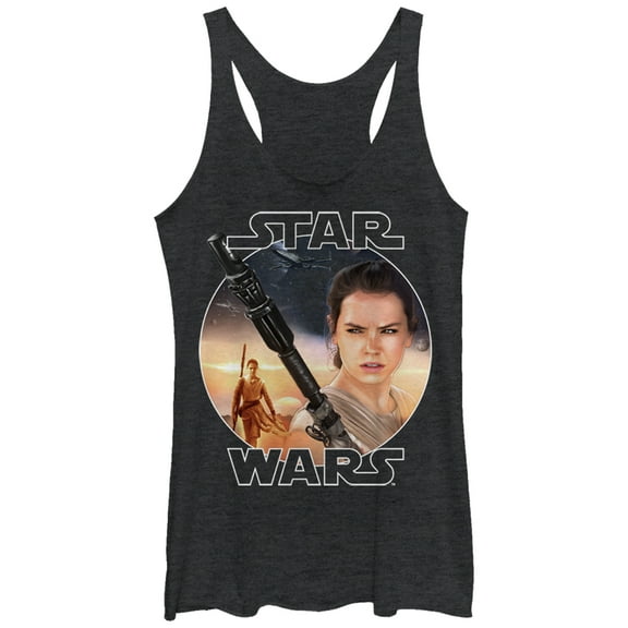 Women's Star Wars The Force Awakens Rey Jakku  Racerback Tank Top Black Heather Large