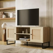 JOYSOURCE Rattan TV Stand, Entertainment Center with Storage and Rattan Door, Modern TV Stand Up to 65 Inch TV
