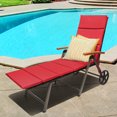 thumbnail image 3 of Patiojoy Outdoor Rattan Wicker Lounge Chair Folding Patio Chaise w/ Wheels Red Cushion, 3 of 10