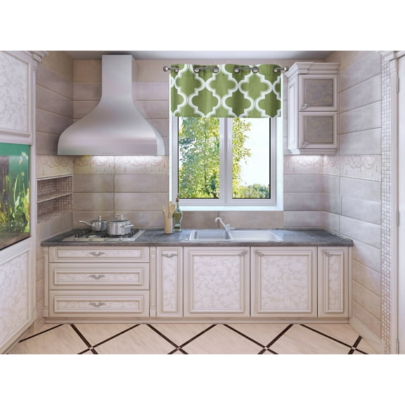 1-Piece Moza Lime Green/White Geometric Blackout Bronze Grommet Window Panel Valance 37" Wide X 18" Length