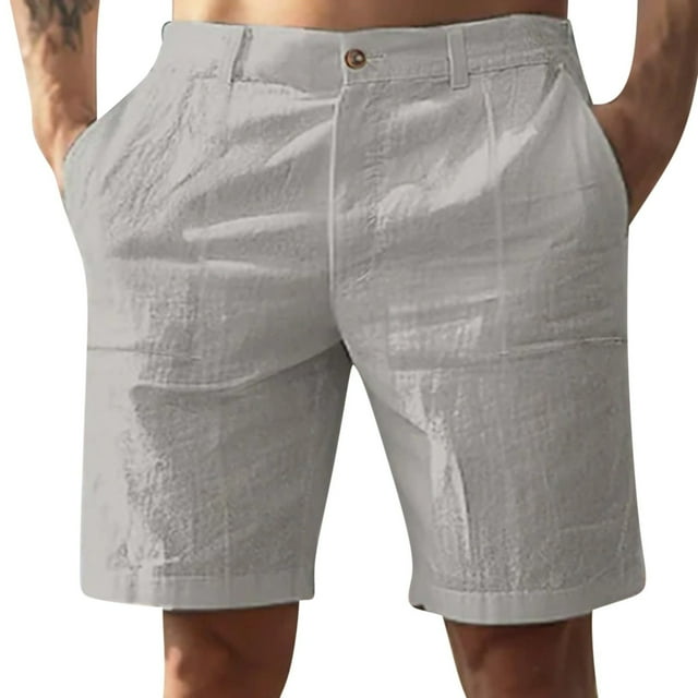 Men's Golf Shorts Solid Color Straight Leg Outdoor Shorts, Breathable Linen Look Polyester for Summer