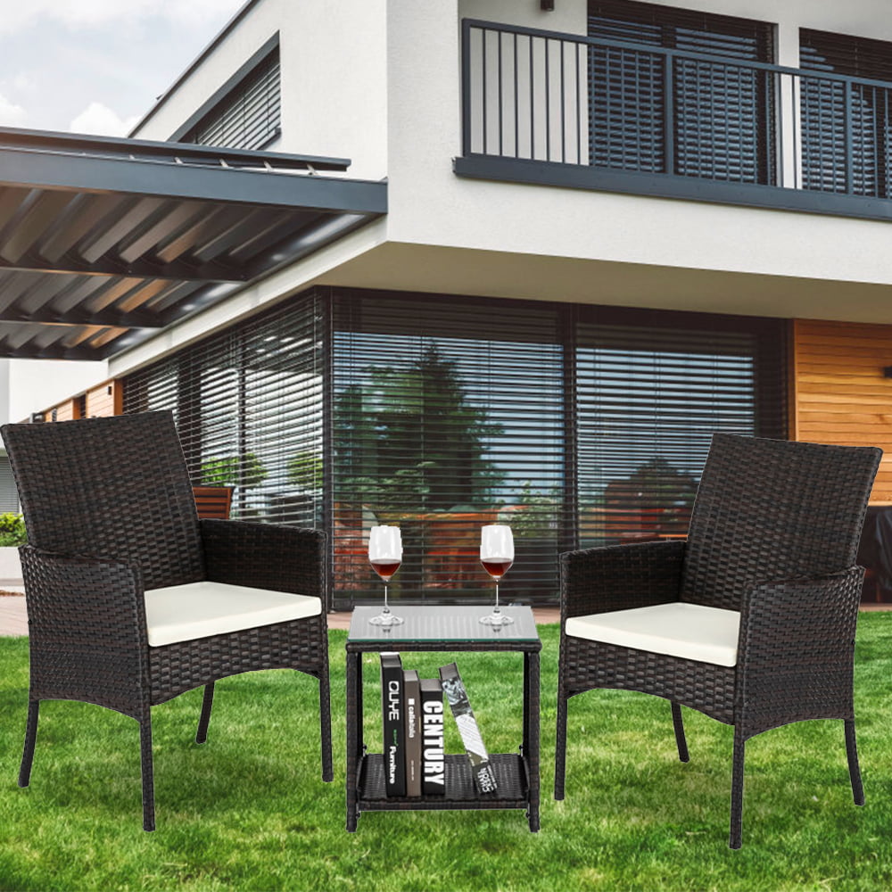 Details about   3 Piece Patio Rattan Wicker Furniture Outdoor Garden Pool Balcony Cushioned Set 