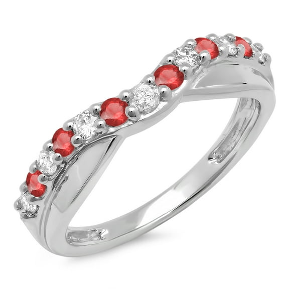 Dazzlingrock Collection 14K Ruby & White Diamond Ladies Anniversary Wedding Guard Contour Band, White Gold, Size 9