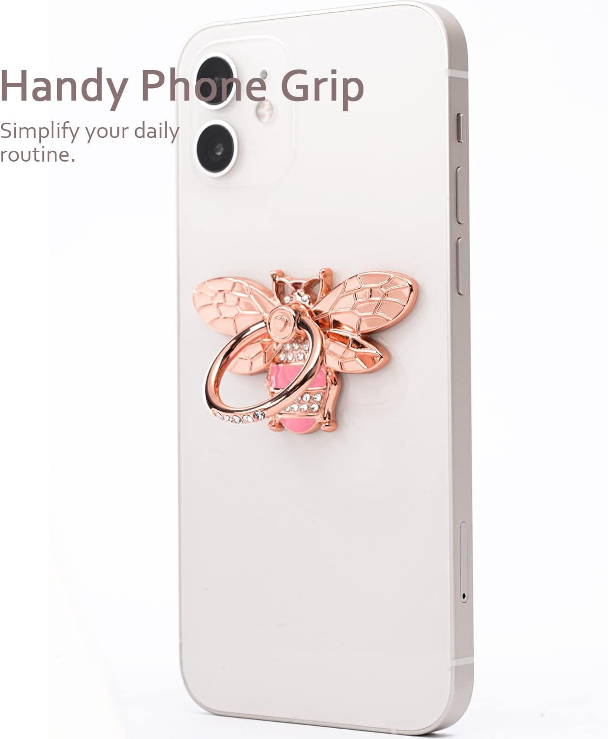 MKEUDQ-Cute Bee Phone Ring Grip Holder, Bling Phone Ring Holder Finger Kickstand Grip Compatible with iPhone and Android Phone Cases (Rosegold)