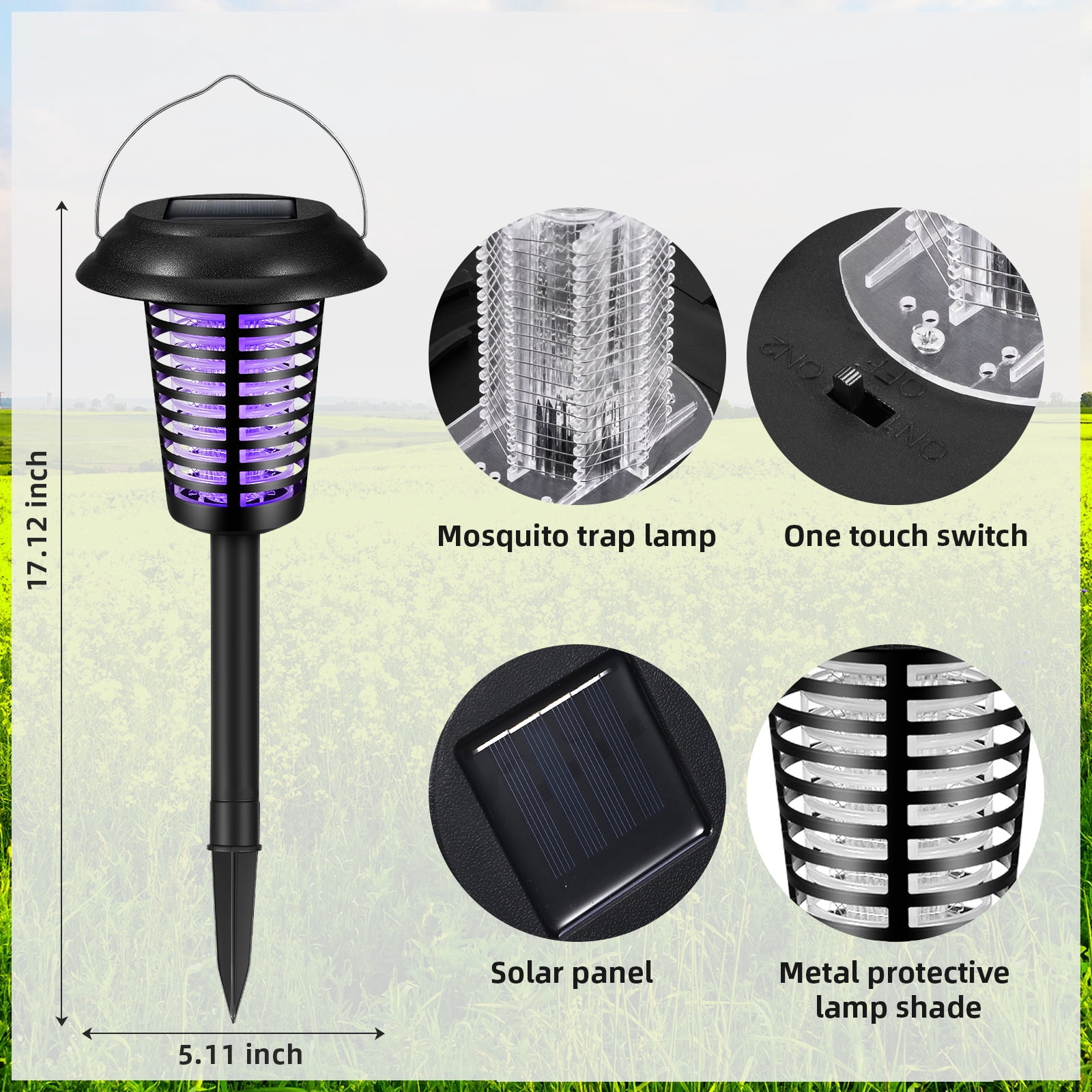 KingFurt 4-Pack Solar Outdoor Mosquito Zapper with Lighting, Waterproof