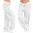 thumbnail image 3 of Scyoekwg Women Cargo Sweatpants Solid Color Side Button with Pocket Wide Leg Baggy Pants Casual Athletic Sports Yoga Pants (White,XXL）, 3 of 8