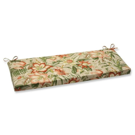 45" Green, Tan and Coral Tropical Garden Decorative Outdoor Patio Bench Cushion