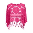 thumbnail image 4 of FASHOFT Beach Cover Ups for Women Hollow Out Knit Crew Neck Swimsuit Cover Up Shirt Bathing Suit Crochet Top Hot Pink One Size, 4 of 5