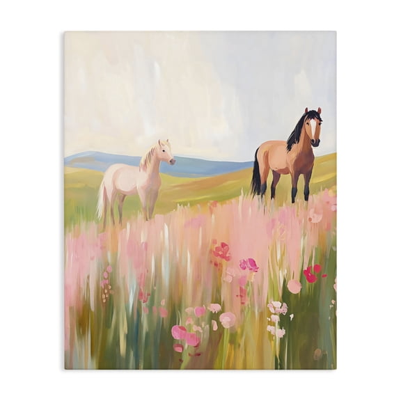Stupell Industries Contemporary Wild Horses in Pink Meadow Canvas Art, 16 x 20, by The Prints Vibe