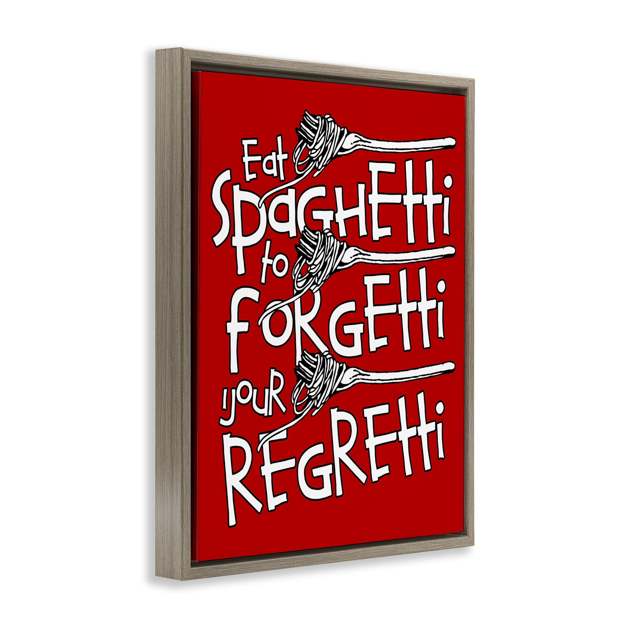 Stupell Industries Funny Eat Spaghetti Phrase Food & Beverage Painting Brown Floater Framed Canvas Art Print Wall Art, 25 x 31