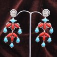 thumbnail image 3 of Natural Coral Turquoise,Diamond Gemstone 925 Sterling Silver Earrings, 3 of 3