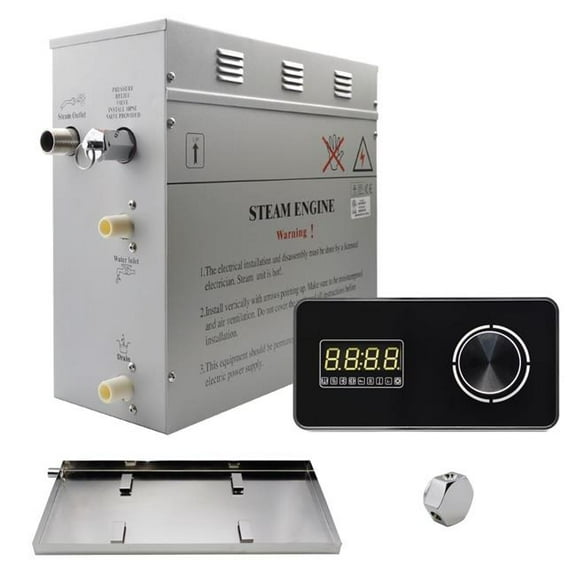 Steam Planet GH6LBP Superior Encore 6 kW Self-Draining Steam Bath Generator Kit & Horizontal Digital Keypad & Drip Pan, Black