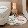 thumbnail image 2 of Pink Flamingo Round Area Rug 8Ft Washable Large Circle Rugs for Living Room Dorm, Floral Summer Botanical Watercolor Wooden Non-Slip Carpet Floor Mats Indoor Outdoor Carpet Runner Home Decor, 2 of 8