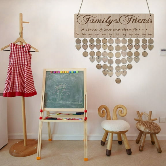 Gifts for Mom Grandma to Remember Family Birthdays, Ruroz Wooden Family Birthday Reminder Calendar Board with 102 Wood Tags, Decorative Birthday Tracker Plaque Wall Hanging