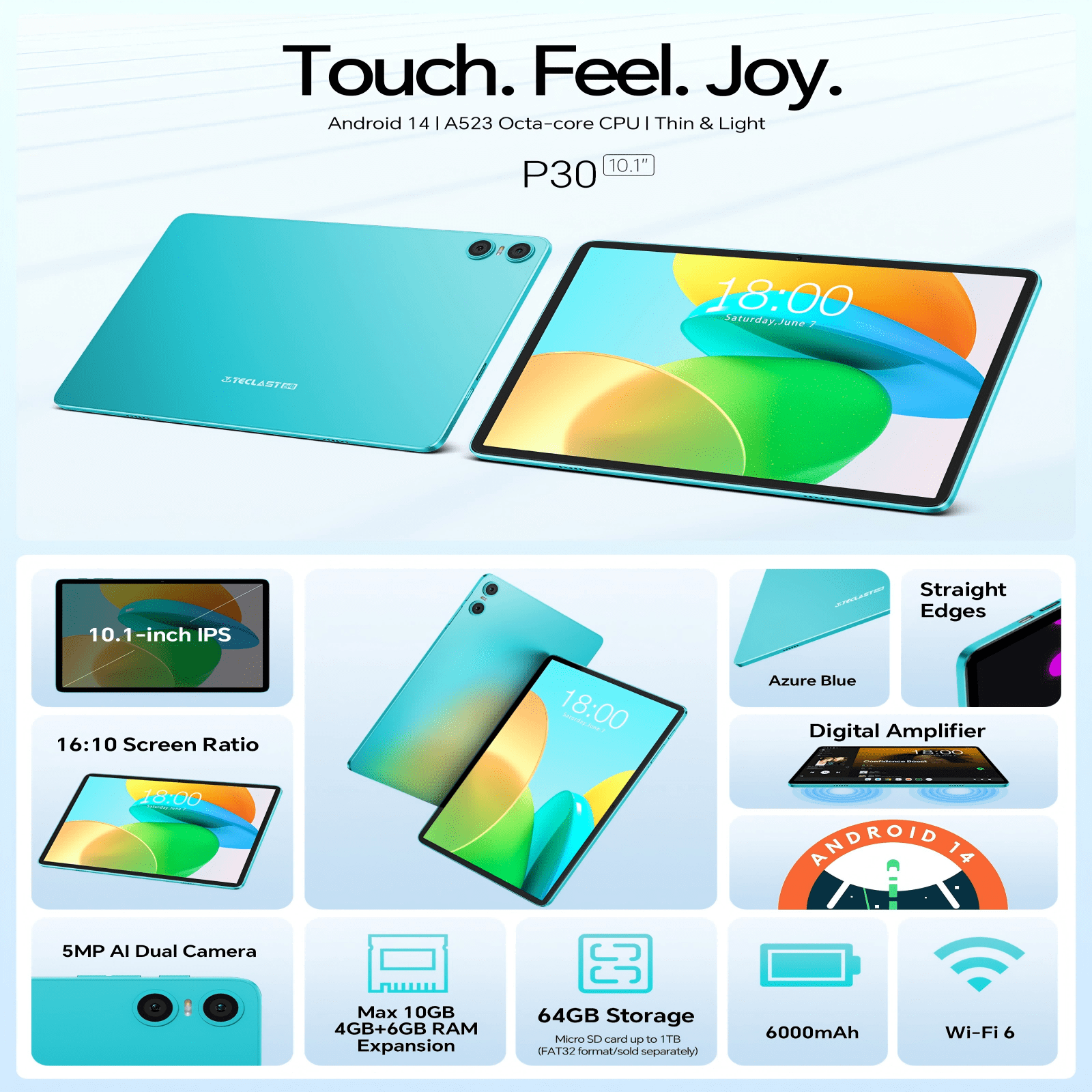 Teclast 10 Inch Android 14 Tablet with 10GB RAM, 64GB ROM, 1TB