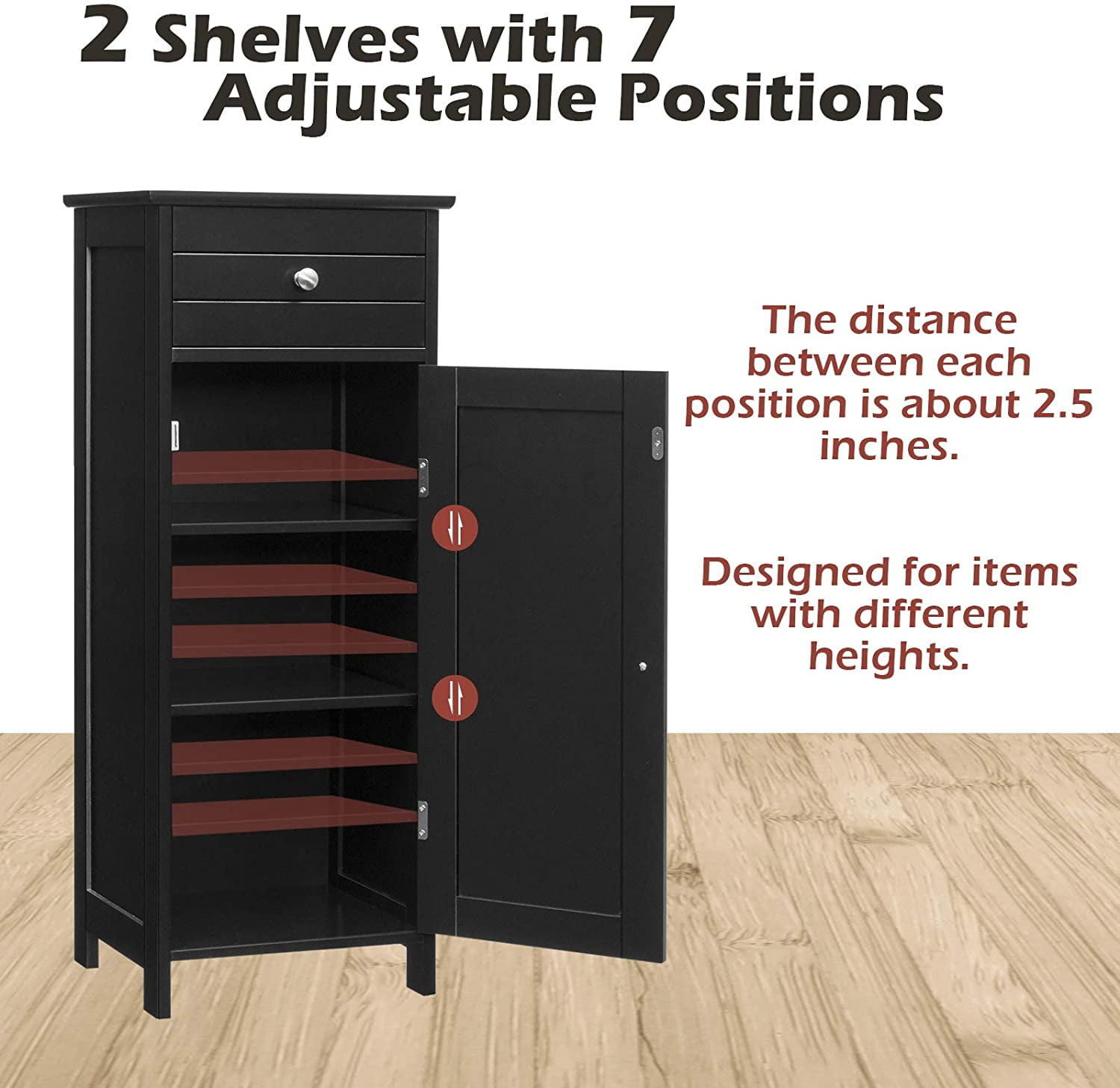 Giantex Floor Storage Cabinet, Multifunctional Freestanding Bathroom Storage Cabinet with Two Adjust Shelves, Ideal for Bathroom, Living Room or Bedroom, 14 x 12 x 34.5 inches (Black)