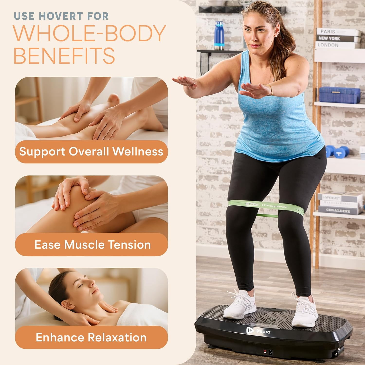 Lifepro Hovert 3D Vibration Plate Exercise Machine – Dual Motor Full Body Vibrating Plate for Strength, Balance, Recovery & Weight Loss – Heavy Duty Home Exercise Machine - Black