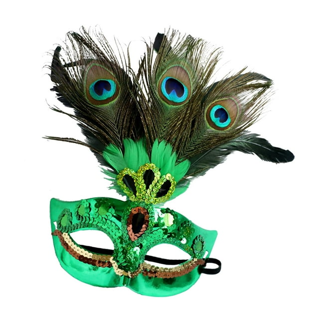 Máscara de plumas de pavo real, cómoda máscara de plumas para mascarada, para recreación de bodas. verde