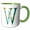 Green/White, variant on 3drose, Turquoise and Image of Gold Leafy Monogram Initial W, 11oz Two-tone Green Mug