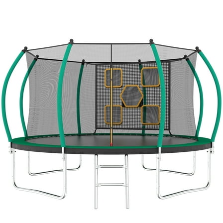 14FT Trampoline with Enclosure, Recreational Trampolines with Ladder, ASTM Approval Outdoor Trampoline