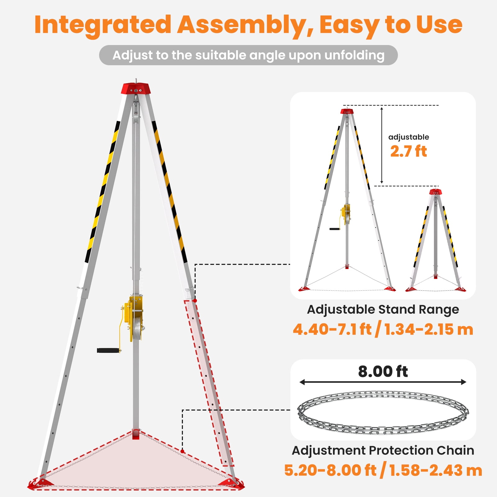 Portable Rescue Tripod, 1800 lb Capability, Lightweight Durable Frame, Tripod for Rescue Hoist System, Rescue Safety Tripod, Tank, Sewer, Excavation