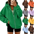 thumbnail image 2 of Zip Up Hoodie Women Lightweight Jacket Oversized Sweatshirt Solid Color Fall Clothes Long Sleeve Loose Fit Y2K Tops,Green M, 2 of 7