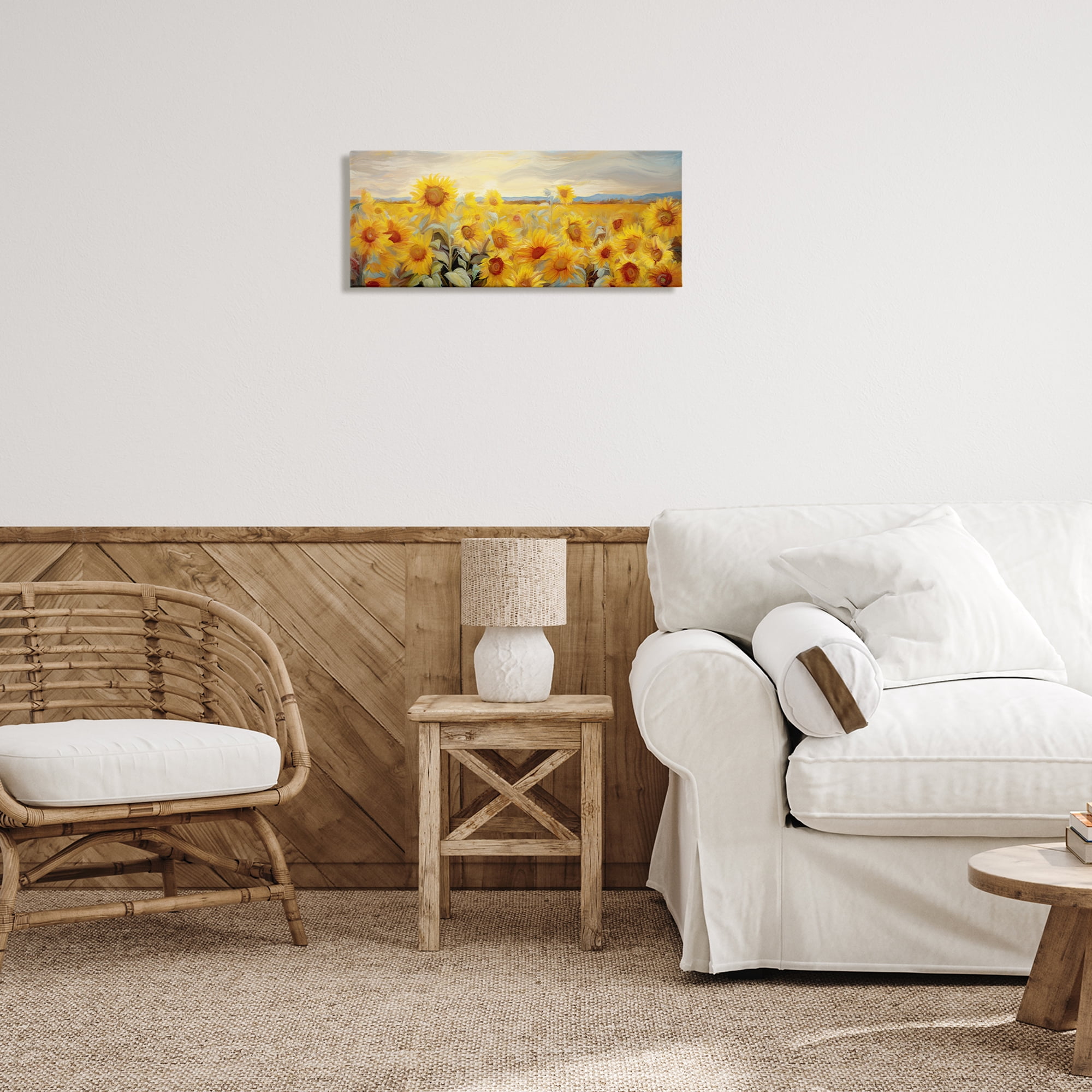 Stupell Industries Panoramic Sunflower Field Landscape & Nature Painting Wrapped Canvas Art Print Wall Art, 24 x 10