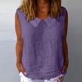 thumbnail image 2 of Staron Women Casual Tops Short Sleeve Button Down Tunic Blouse Solid Color Round Neck Loose Comfy Vacation Travel Party Shirt, Purple XL, 2 of 7