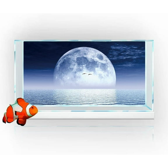 30X18IN Moon Aquarium Background,Cool Sea Galaxy Parallel Space Themed Fish Tank Background, cool Terrarium Background with 8 EVA Double-Sided Tape