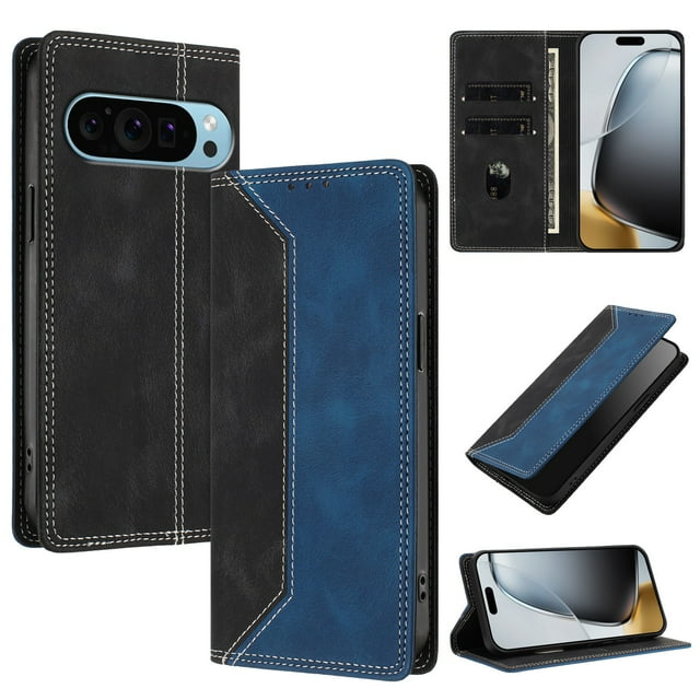 Phone Case for Google Pixel 10/10 Pro FOXDOCK Premium Leather,Creative Dual-Color Cover with Card Slot,Shockproof