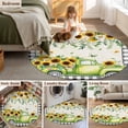 thumbnail image 5 of Round Area Rug 5 Ft, Sunflowers Washable Non-Slip Circle Carpet for Living Room/Bedroom, Spring Farmhouse Country Truck Leaf Black Plaid Low-Profile Runner Mats Collection Rugs for Indoor, 5 of 7